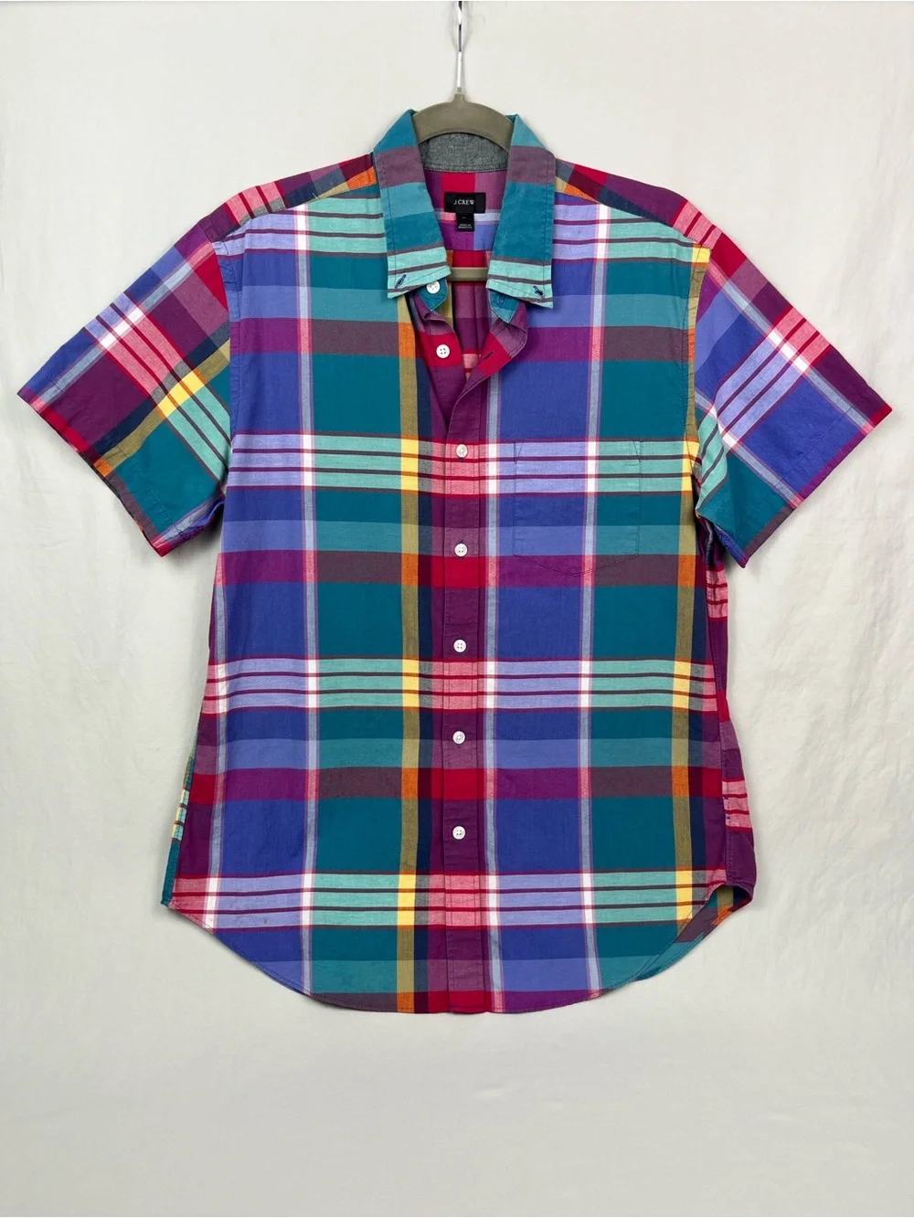 J.Crew Madras Plaid Short-Sleeve Button-Down Shirt Preppy Academia Ivy League
